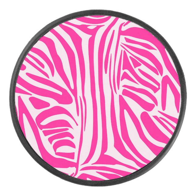 Pink Zebra Print Pattern Hockey Puck (Front)