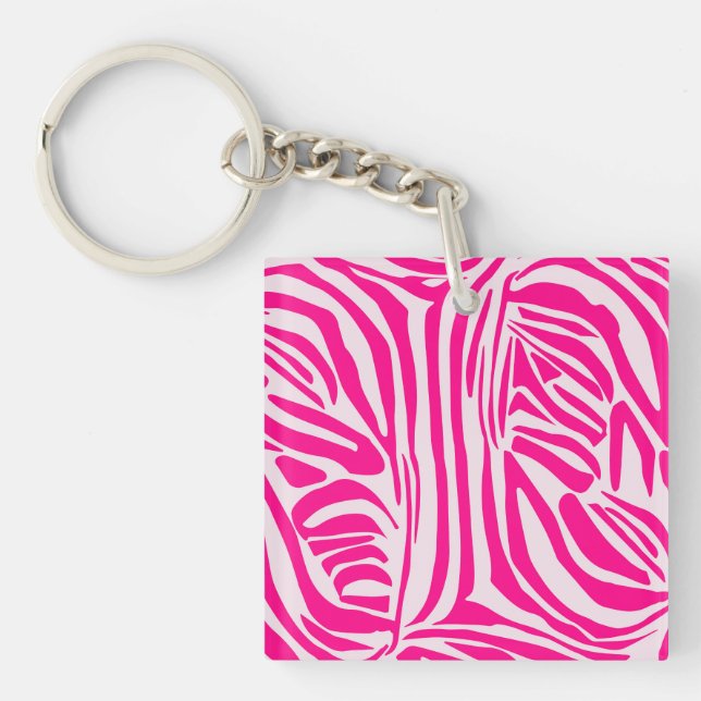 Pink Zebra Print Pattern Keychain (Front)