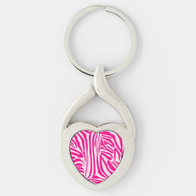 Pink Zebra Print Pattern Keychain (Front)