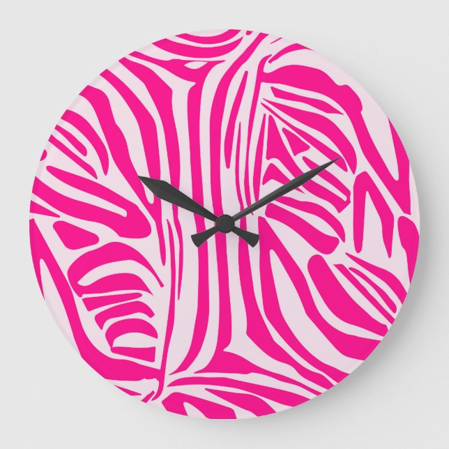 Pink Zebra Print Pattern Large Clock (Front)