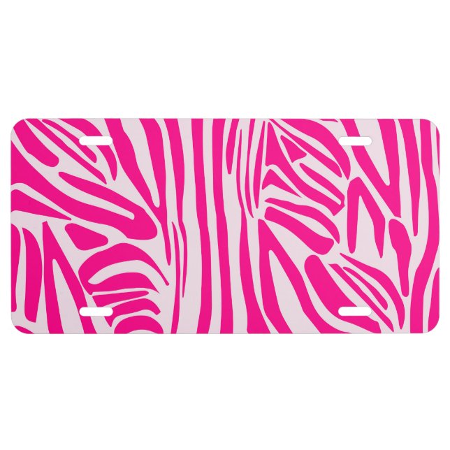 Pink Zebra Print Pattern License Plate (Front)