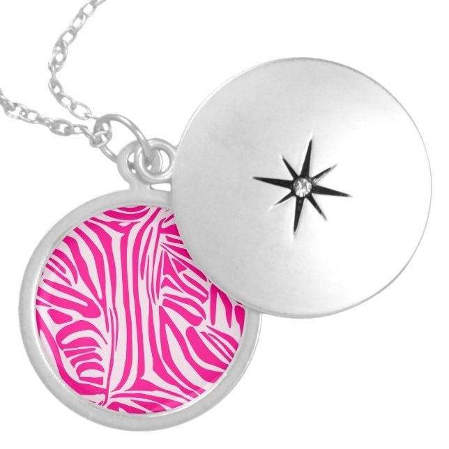 Pink Zebra Print Pattern Locket Necklace (Front)