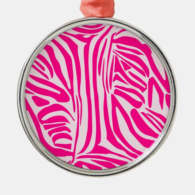 Pink Zebra Print Pattern Metal Ornament (Front)