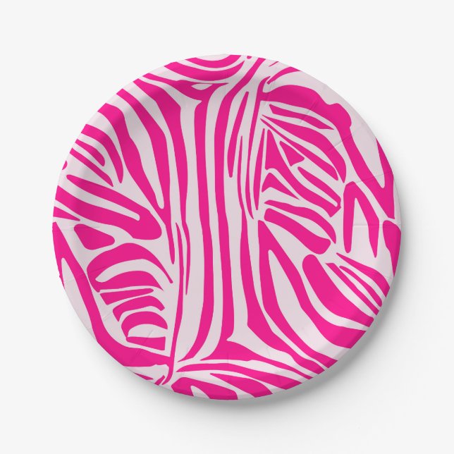 Pink Zebra Print Pattern Paper Plates (Front)
