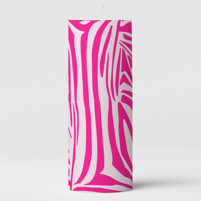 Pink Zebra Print Pattern Pillar Candle (Front)