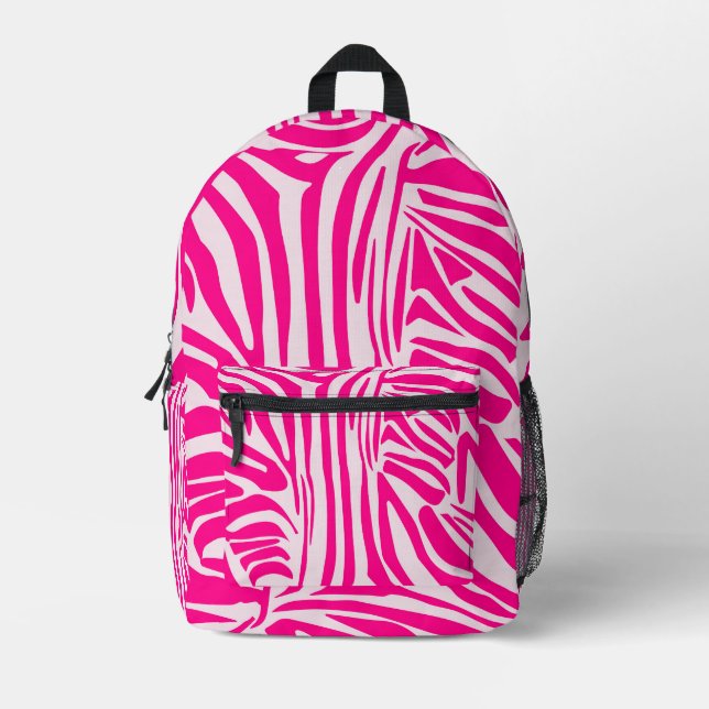 Pink Zebra Print Pattern Printed Backpack (Front)