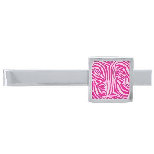 Pink Zebra Print Pattern Silver Finish Tie Bar (Front)