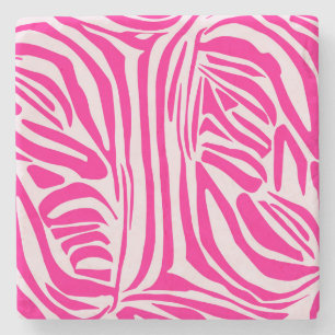 Pink Zebra Print Pattern Stone Coaster