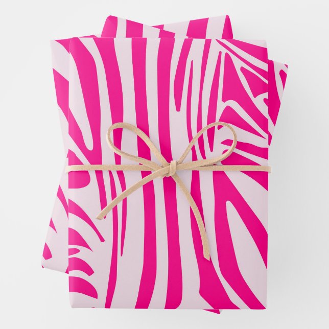 Pink Zebra Print Pattern Wrapping Paper Sheets (In situ)