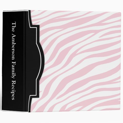 Pink Zebra Print personalized 2 Recipe Binder