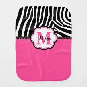 Pink Zebra Print Personalized Burp Cloth