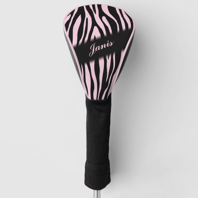 Pink Zebra Print Personalized Golf Head Cover (Front)