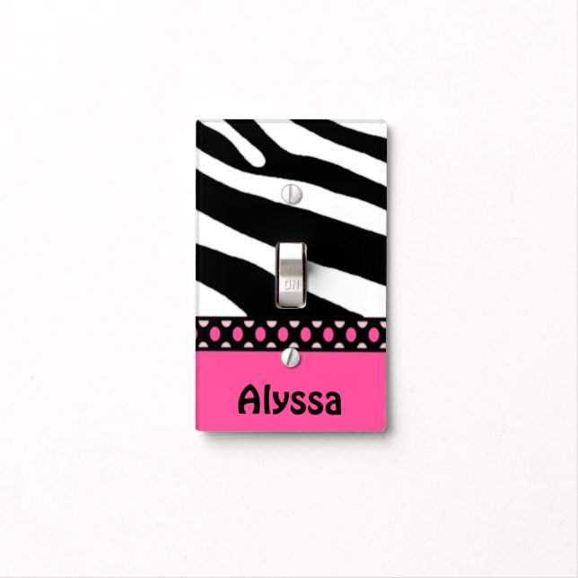 Pink Zebra Print Personalized Light Switch Cover (In Situ)