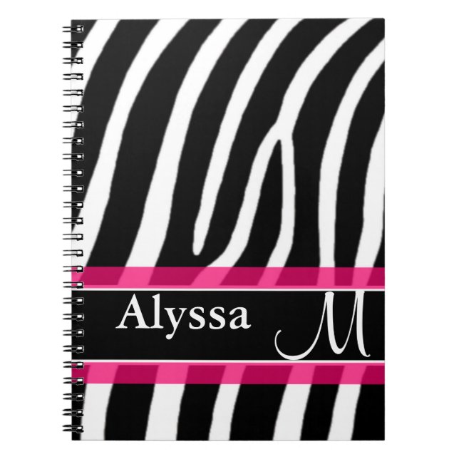 Pink Zebra Print Personalized Notebook (Front)