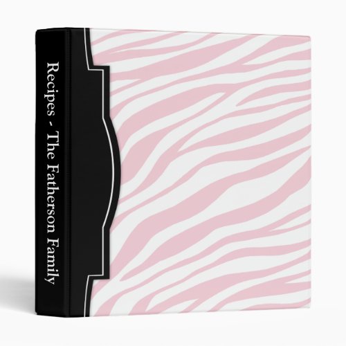 Pink Zebra Print personalized Recipe Binder