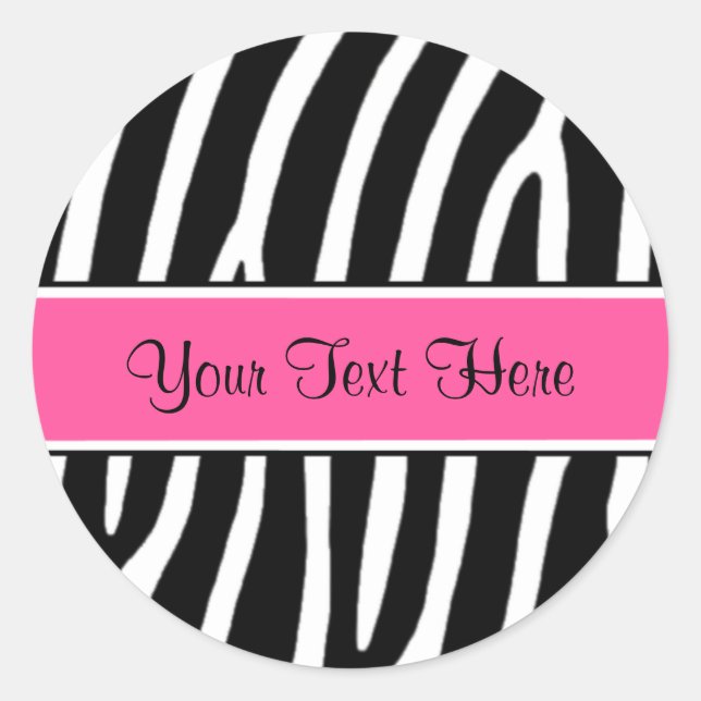 Pink Zebra Print Personalized Stickers (Front)