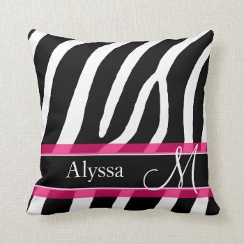 Pink Zebra Print Personalized Throw Pillow by mybabytee at Zazzle