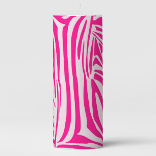 Pink zebra print pillar candle