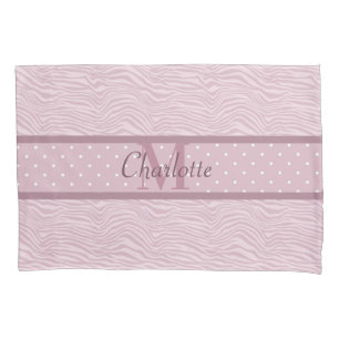 Pink Zebra Print & Polka Dots Monogrammed Pillow Case