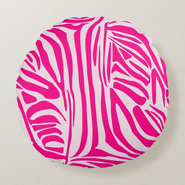Pink zebra print round pillow (Front)
