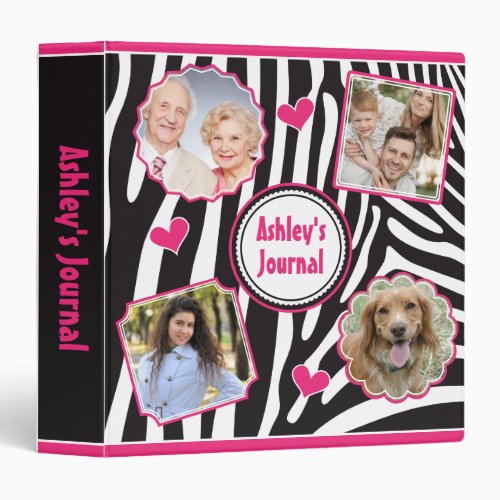 Pink Zebra Print Scrapbook Style Family Photo 3 Ring Binder