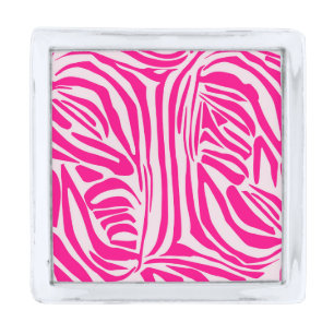 Pink zebra print silver finish lapel pin