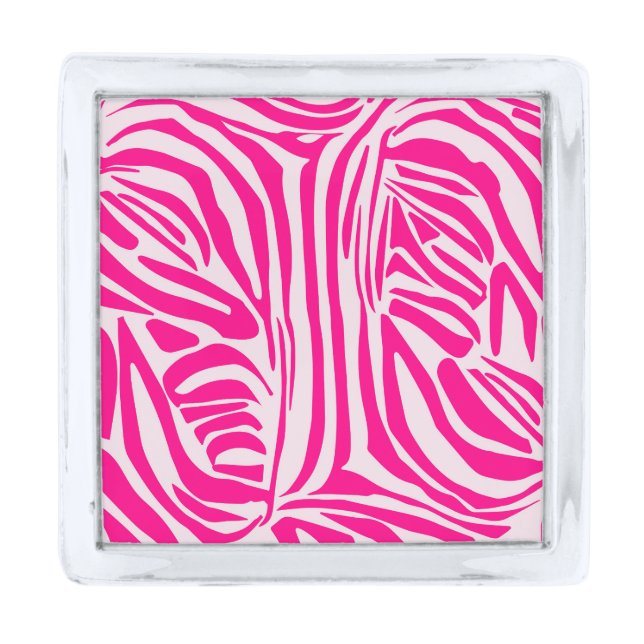 Pink zebra print silver finish lapel pin (Front)