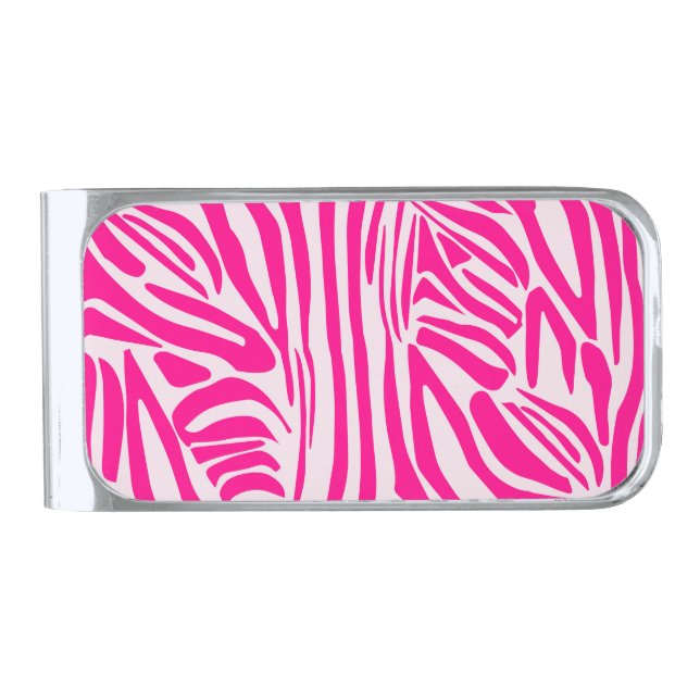 Pink zebra print silver finish money clip (Front)