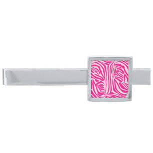 Pink zebra print silver finish tie bar