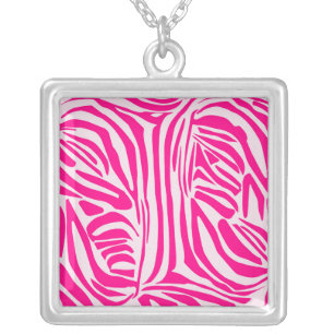 Pink zebra print silver plated necklace