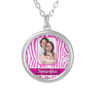 Pink zebra print silver plated necklace