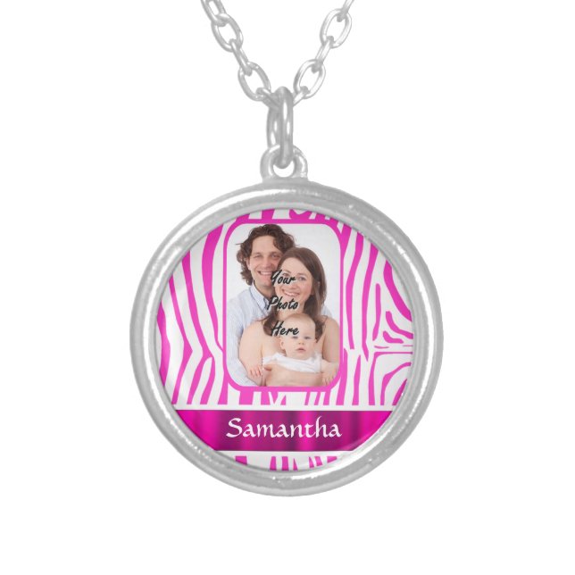 Pink zebra print silver plated necklace (Front)