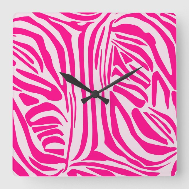 Pink zebra print square wall clock (Front)