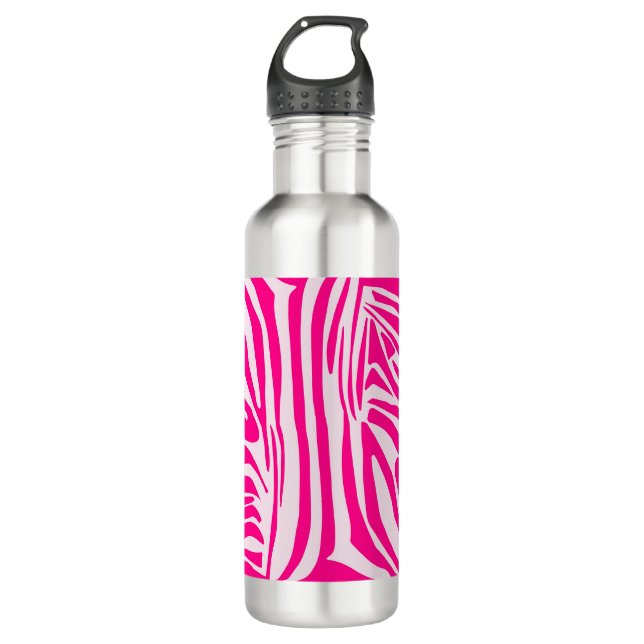 Pink zebra print stainless steel water bottle (Front)