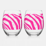 Pink zebra print stemless wine glass