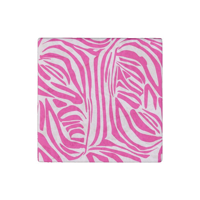 Pink zebra print stone magnet (Front)