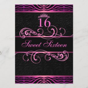 Pink Zebra Print & Swirl Sweet16 Birthday Invite