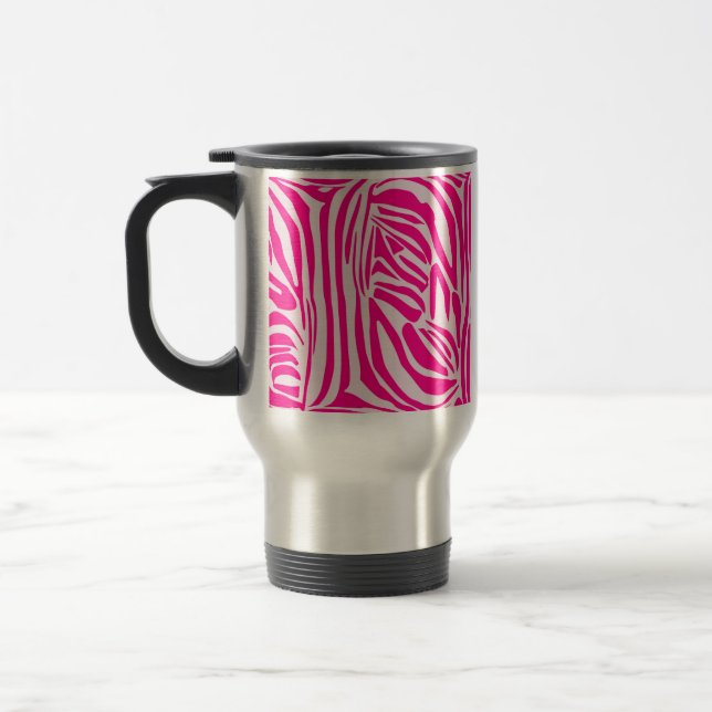 Pink zebra print travel mug (Left)