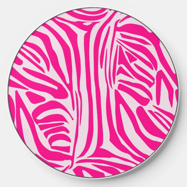 Pink zebra print wireless charger  (Front)