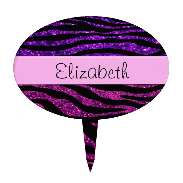 Pink Zebra, Purple Zebra, Glitter Zebra, Your Name Cake Topper (Front)