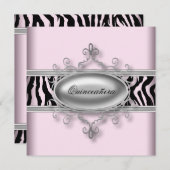 Pink Zebra Quinceanera Invitation (Front/Back)