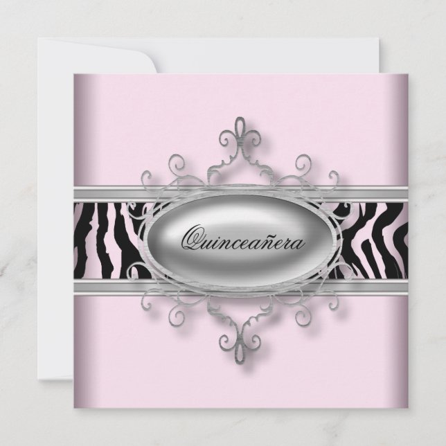 Pink Zebra Quinceanera Invitation (Front)