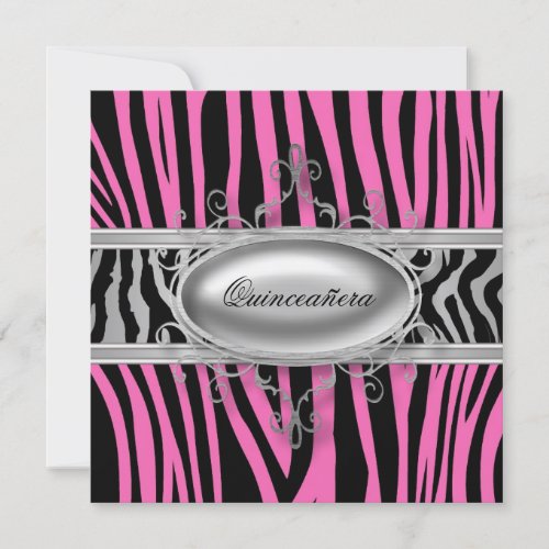 Pretty Pink Zebra Quinceanera Invitations