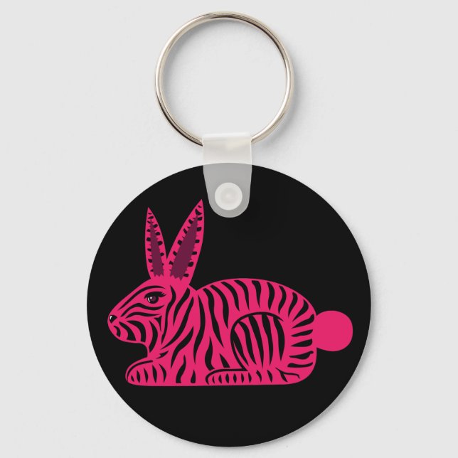 Pink Zebra Rabbit Keychain (Front)