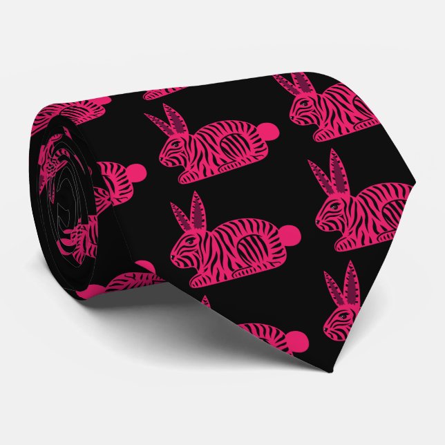 Pink Zebra Rabbit Tie (Rolled)