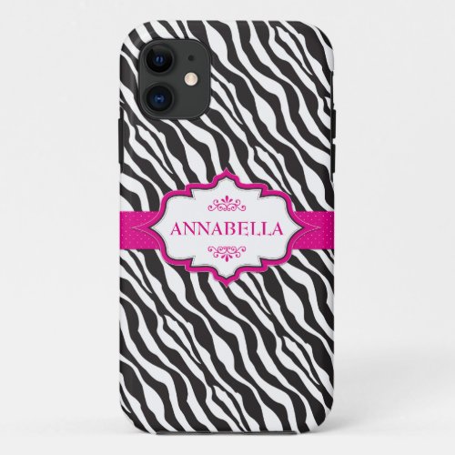 Pink Zebra Ribbon iPhone 11 Case