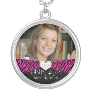 Pink Zebra Ribbon- Sweet 16 Birthday Photo Pendant