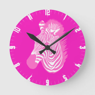 Pink Zebra Round Clock