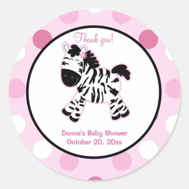 Pink Zebra Round Favor Sticker (Front)