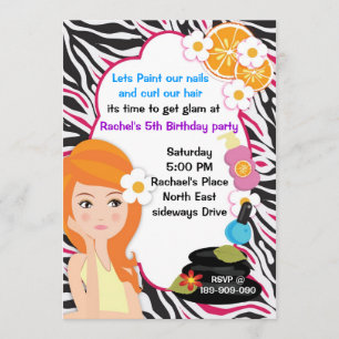 Pink Zebra spa party invitation